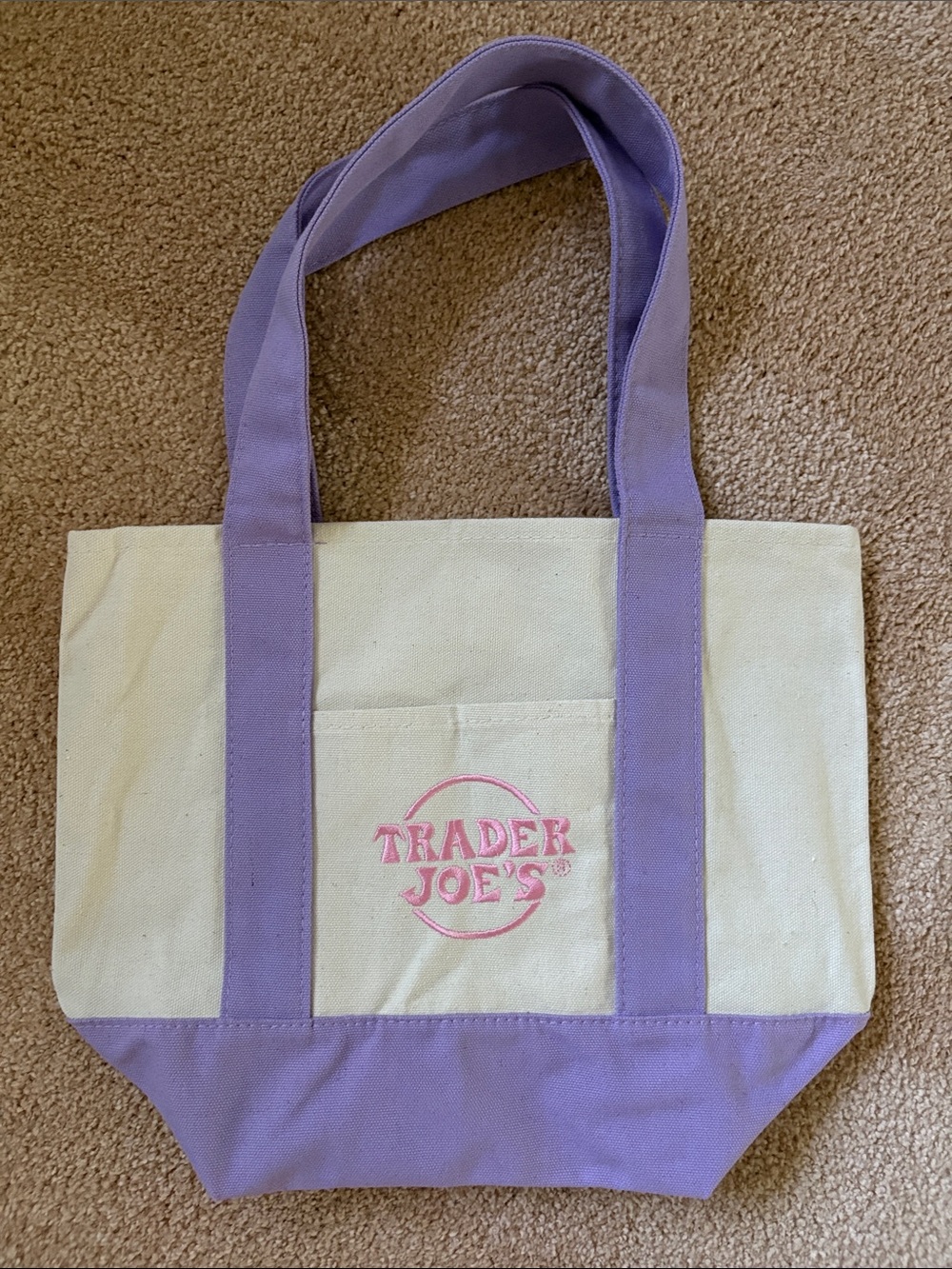 Trader Joe’s Purple and Cream Canvas Tote Bag